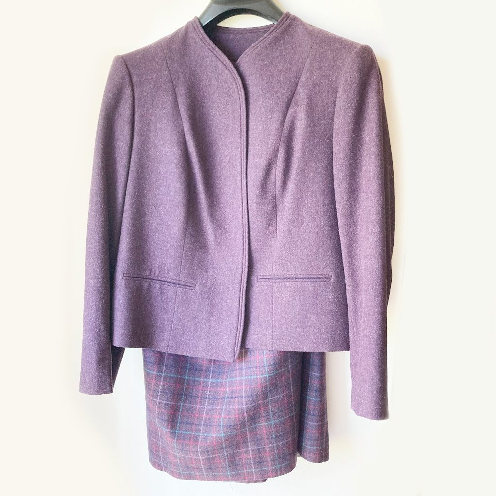 Pendleton Vintage Wool Suit Purple Plaid Plus Jacket Skirt Set Classic Tartan 16